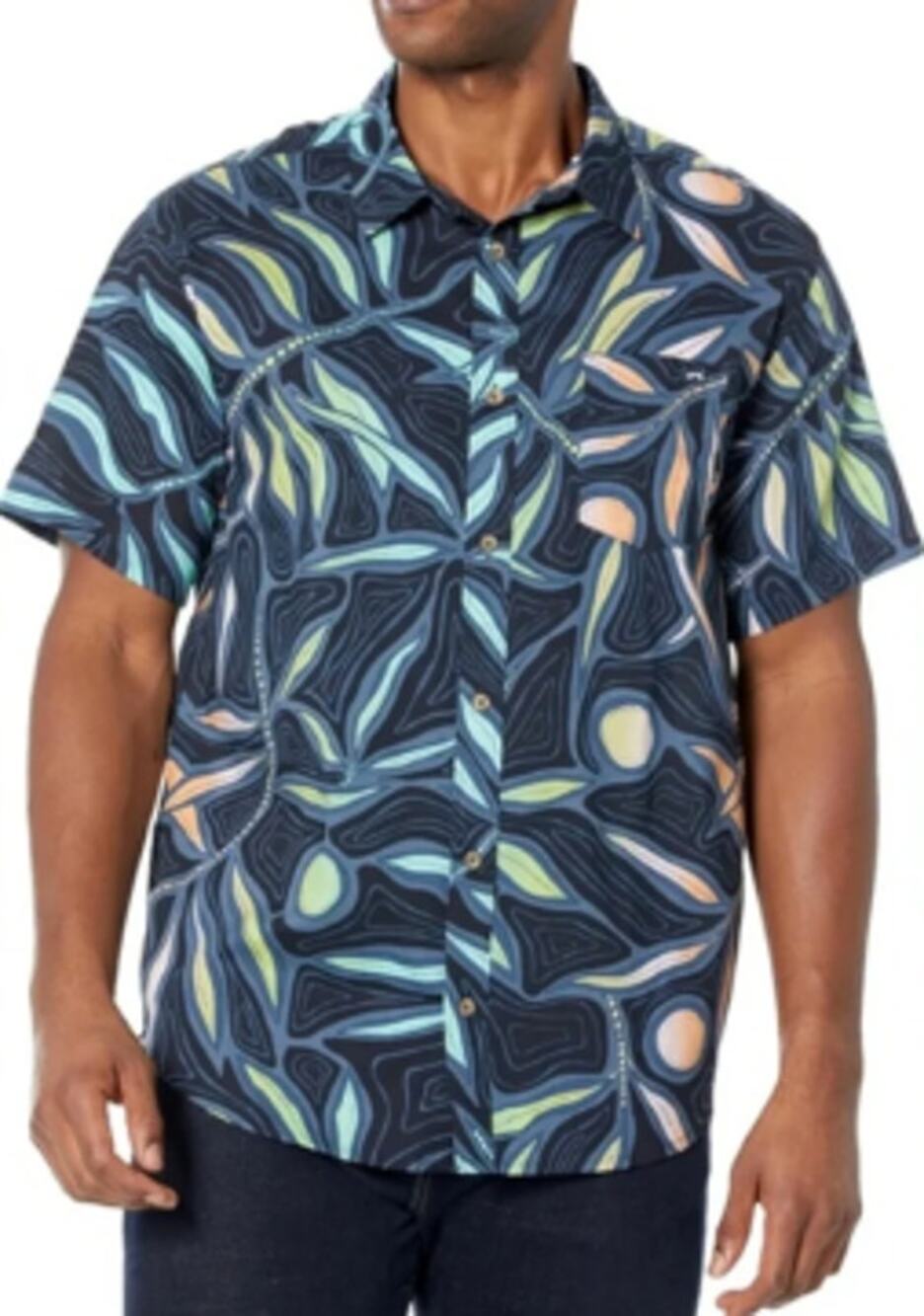 Billabong Sundays Button Up Multicolor Neon Print Short Sleeve Shirt XL NWT